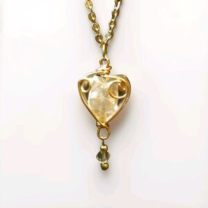 19" Women's Necklace Rose Tone Chain W/ Wire Wraped Pink Crystal